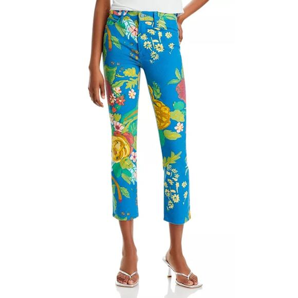 MOTHER JEANS WOMENS 24 MID RISE DAZZLER CROP LATE BLOOMER FLORAL PRINT MULTI NEW - Picture 1 of 14